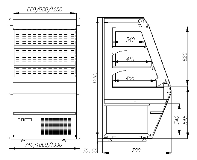 Холодильная горка CARBOMA 1260/700 ВХСп‑1,0 BRITANY (F 13‑07 VM 1,0‑2) 0011‑3020 