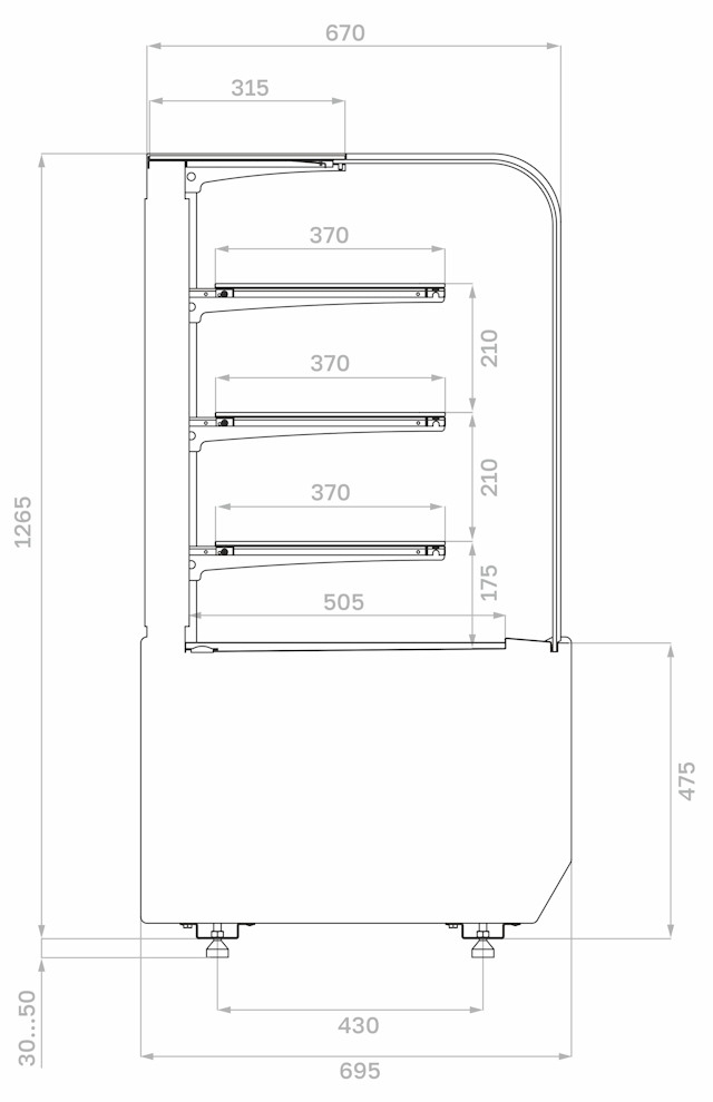Нейтральная витрина CARBOMA RADIUS LIGHT KR70 N 1,3‑1 
